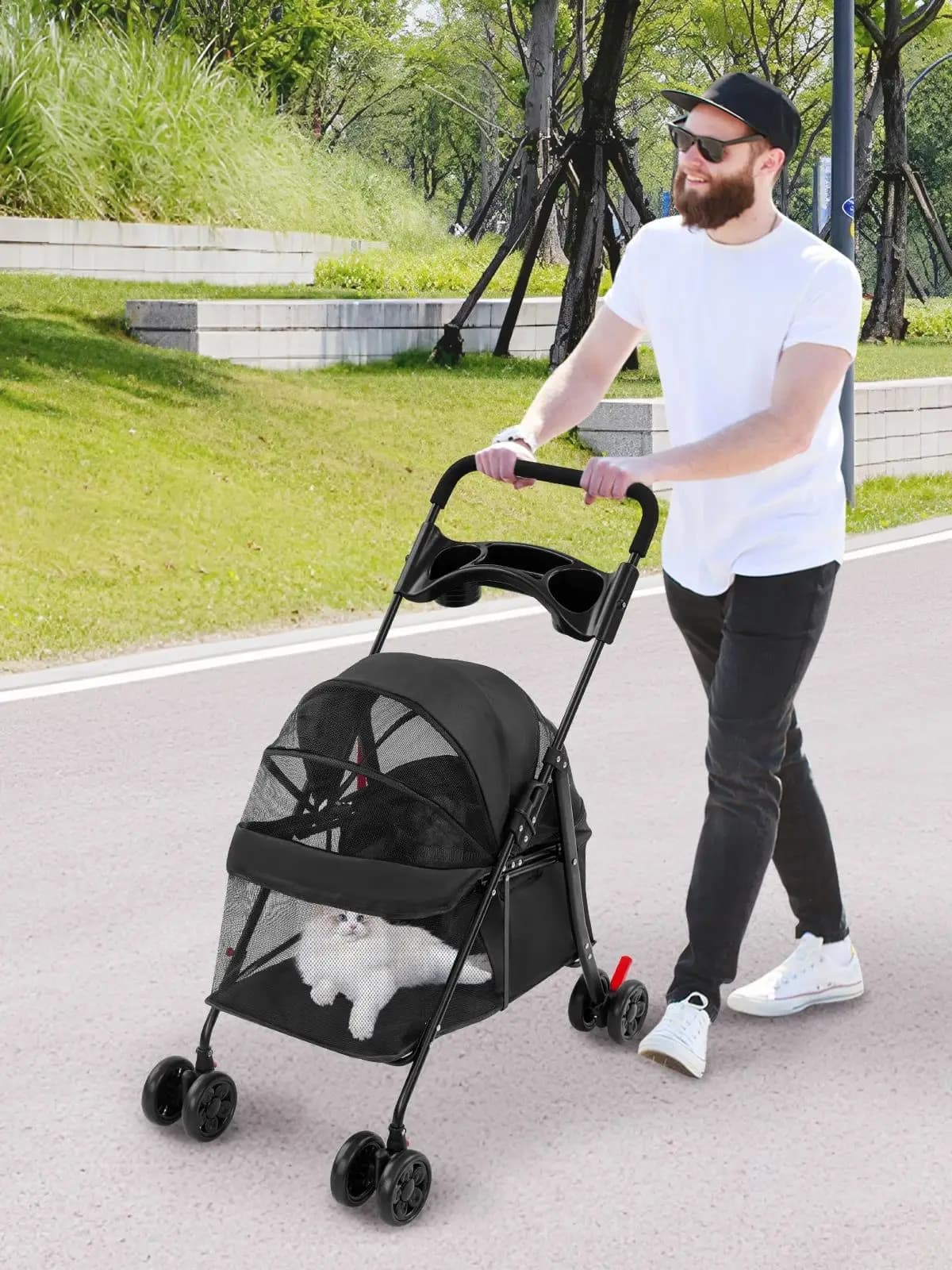 Opvouwbare kinderwagen Honden Reiswagen Katten Wheelcart 69*49*97cm Lichtgewicht voor kleine tot middelgrote honden en katten 4,54-18,14kg