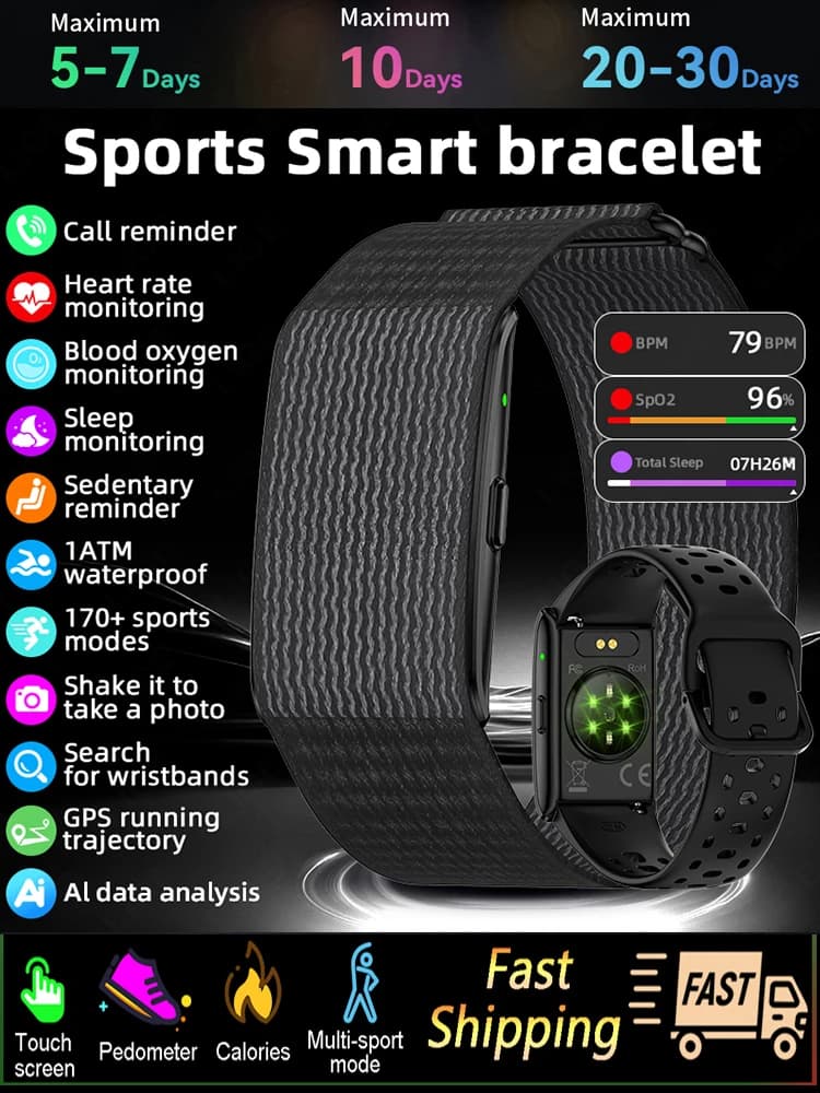 Nieuwe AI Gezondheidsanalyse Smart Watch Sportband Fitness Tracker Hartslag Bloeddruk HRV Monitor Oproepherinnering Slimme armband