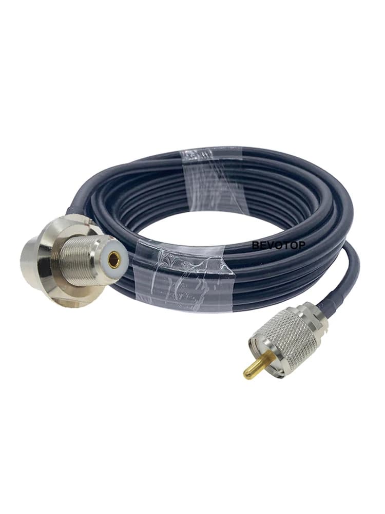 BEVOTOP Lange UHF PL259 Male naar UHF SO239 Vrouwelijke Haakse Connector voor Auto Mobiele Radio Antenne RG58 Coax Kabel 50 Ohm