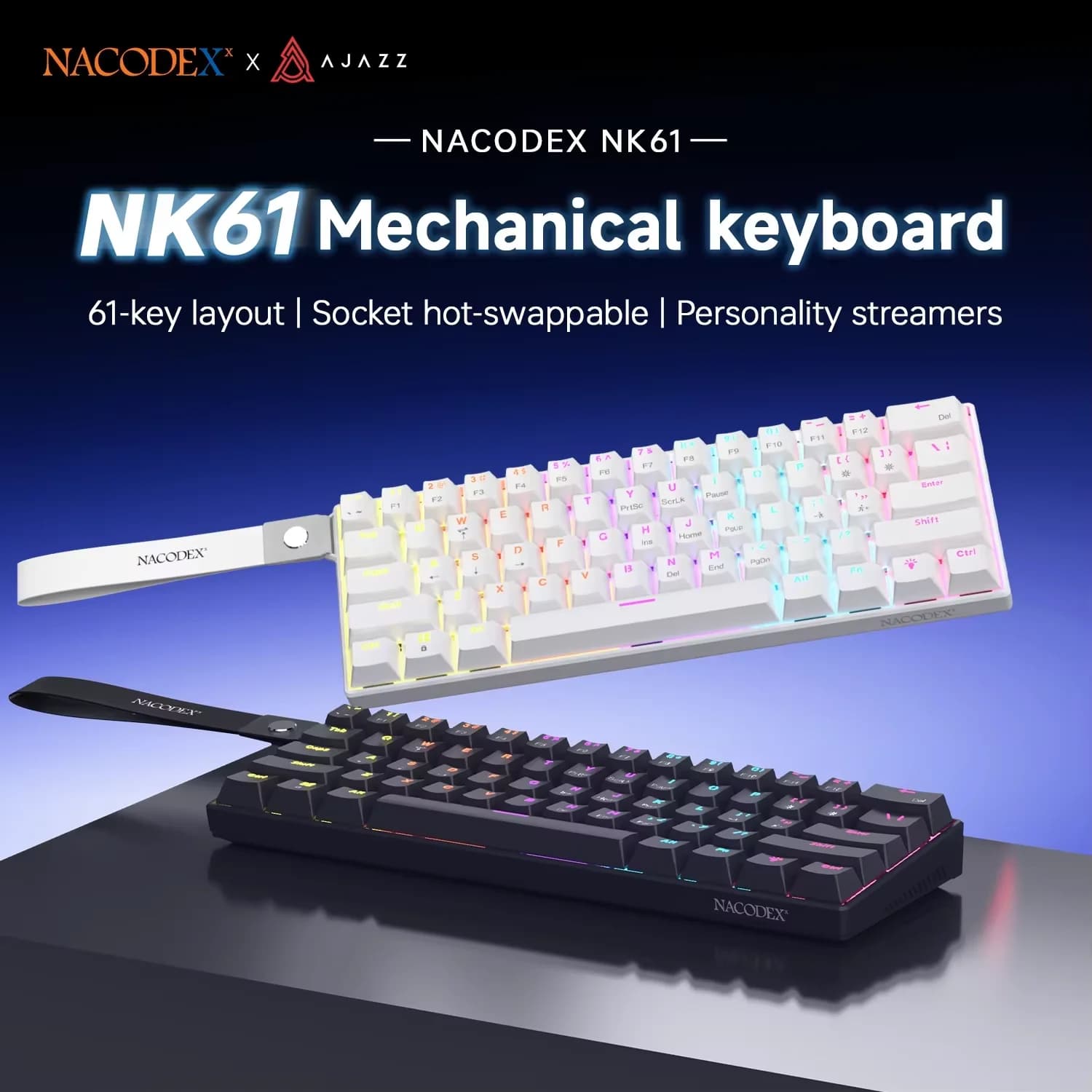 AJAZZ NK61 Bedraad Gaming Mechanisch Toetsenbord 60% RGB Hot-Swappable 61 Toetsen Rode Schakelaar Mini Toetsenbord voor Gamer PC