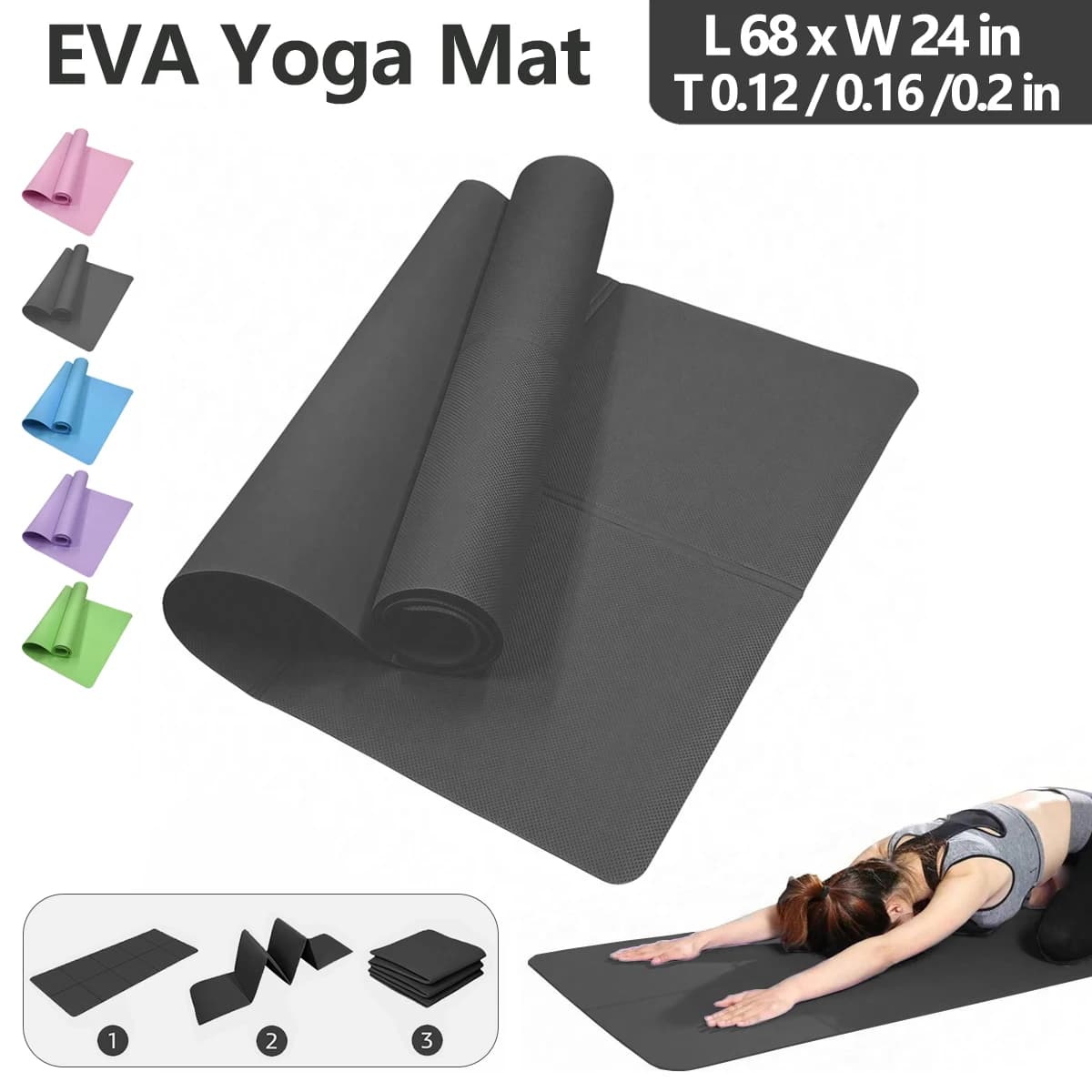 Opvouwbare yogamat Eco-vriendelijk EVA Opvouwbare reisfitnessoefenmat 3 mm / 4 mm / 6 mm diktes voor yoga, pilates en vloertrainingen
