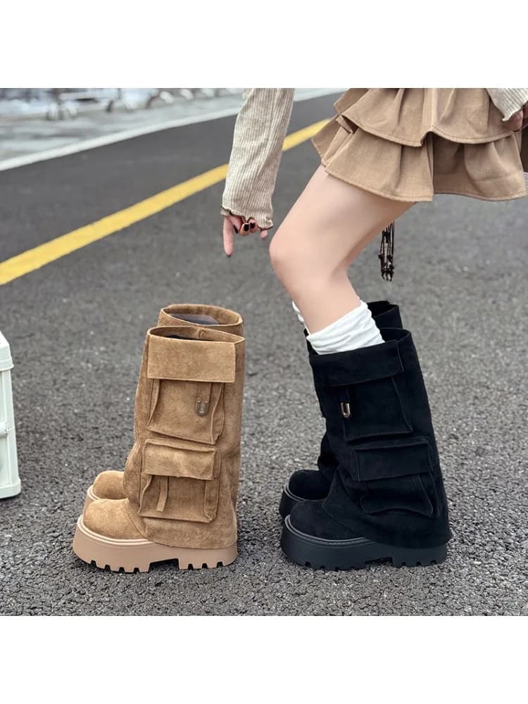 Platformzak Cargobroek Tube Boots Dames 2025, Herfst Nieuwe Grote Hoge Laarzen Retro Verhoogd
