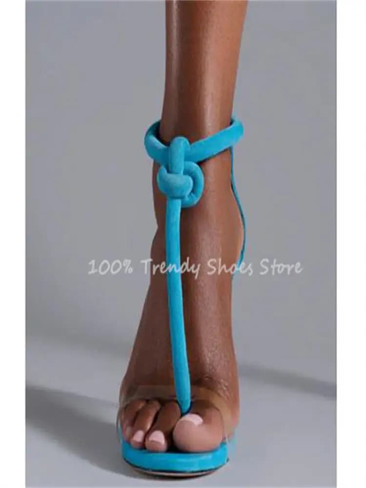 Gemixte kleuren knoop T-band dames sandalen met smalle band peeptoe hoge hak zomer gladiatorschoenen nieuwe mode dames feestjurk pumps