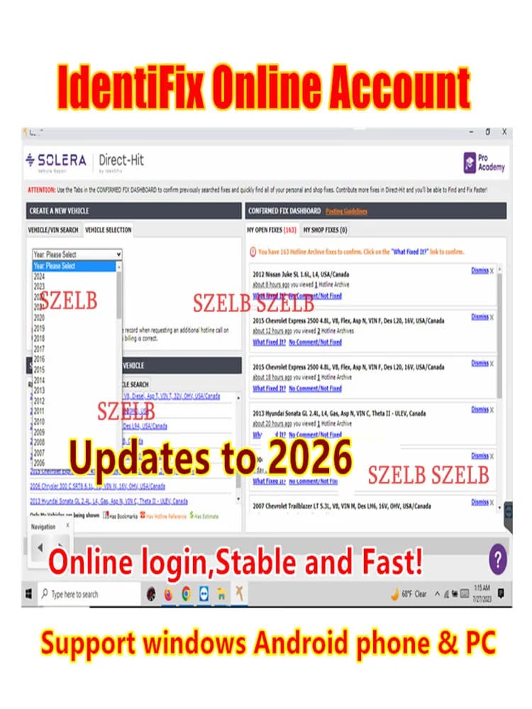 2026 Identifix Online Login Account Autoreparatiegegevens Online Update Ondersteuning Windows & Android Systeem PC / Telefoon / Tablet