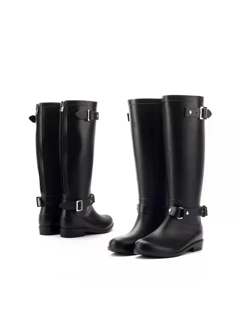 Rubberen laarzen voor dames Waterdicht werk Mode Rits aan de achterkant Ronde neus Hoge regenlaarzen Dames waterschoenen