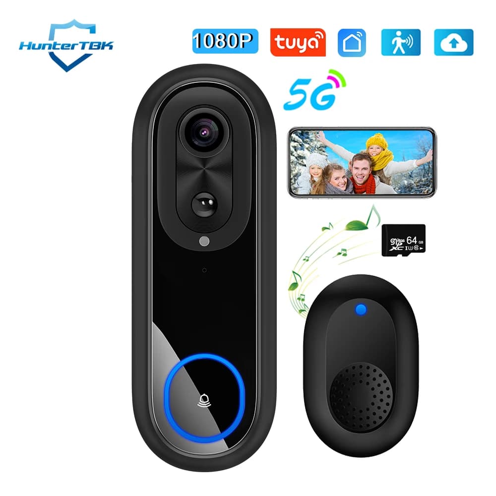 5G 2.4G WiFi Video Deurbel 1080P Draadloze Bel Tuya APP Smart Intercom Camera IP65 Waterdichte Ring bel met 7000mAh Batterij