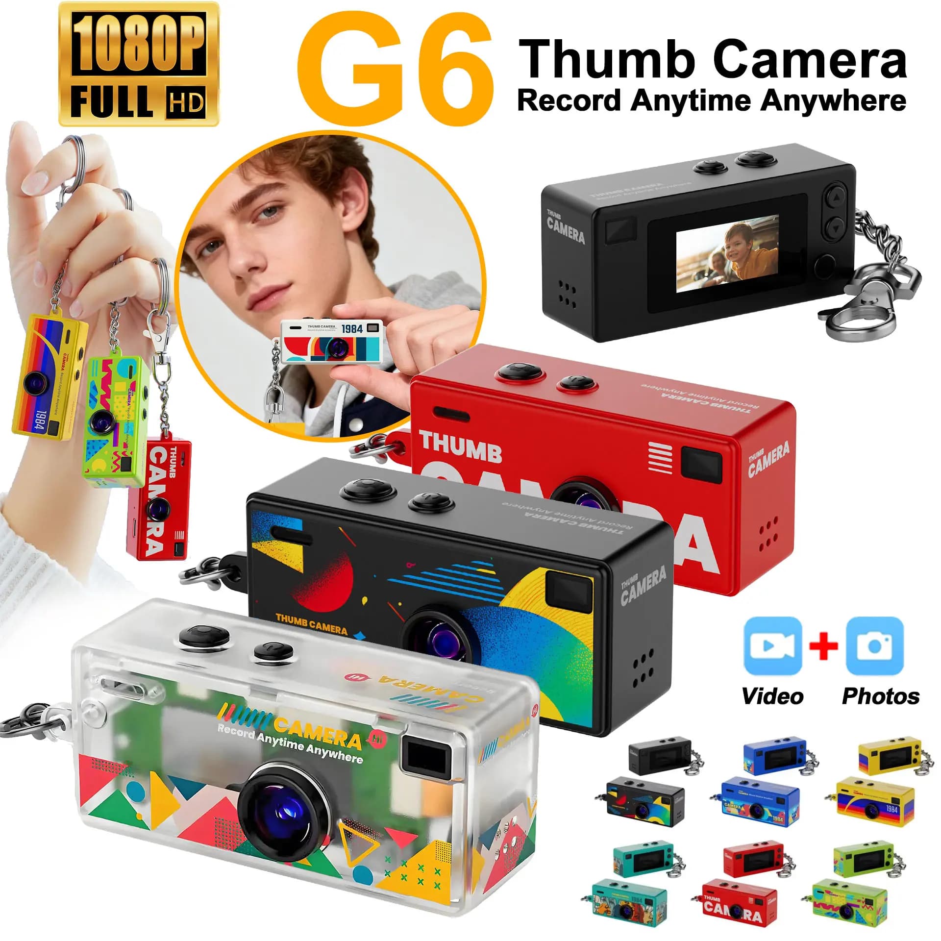 G6 Retro Mini Sleutelhanger Duimcamera 1080P HD Recorder Ingebouwde flitser Autofocus 130 °   Groothoeklens LCD-scherm Draagbare camera