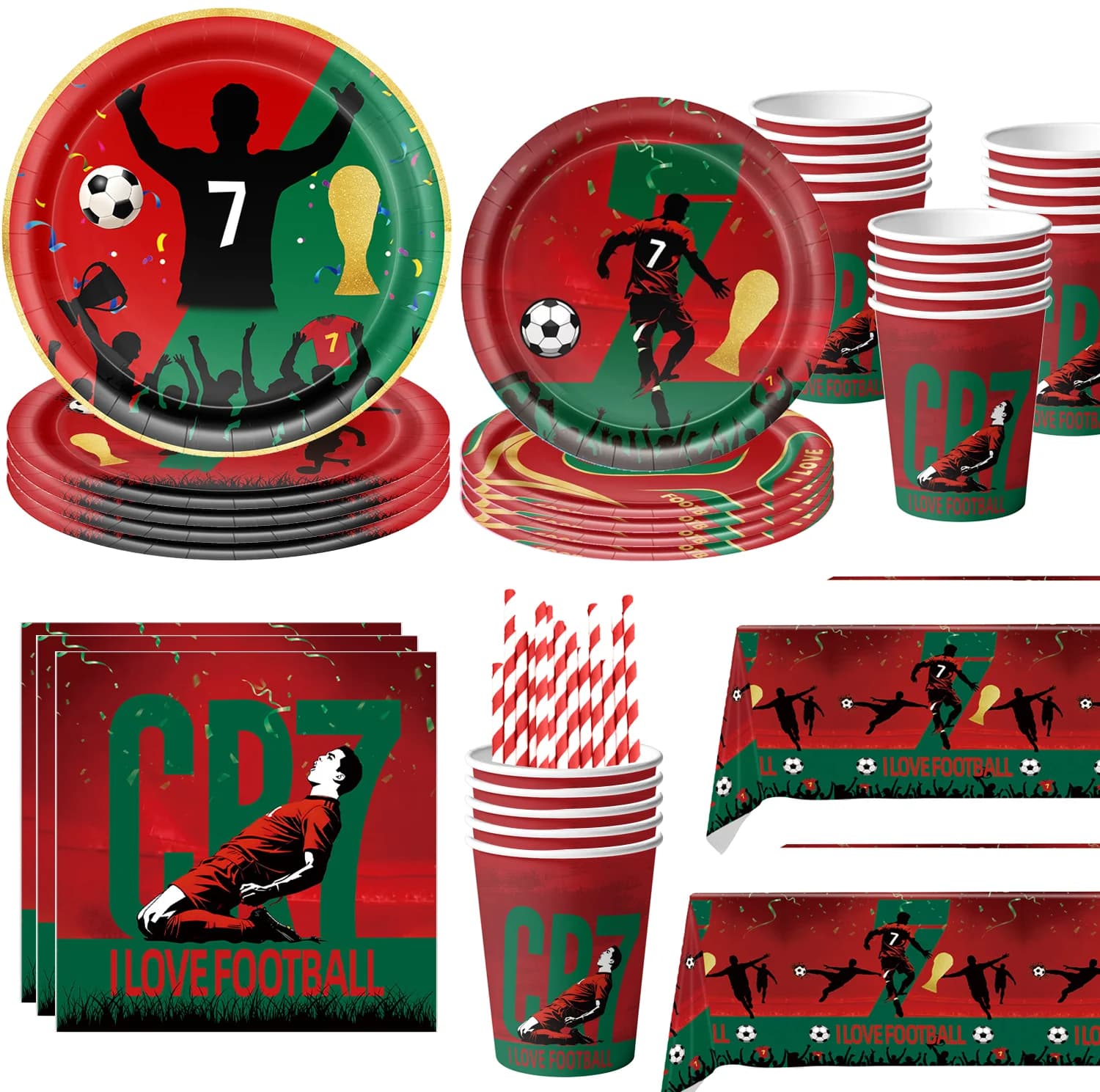 Voetballer Cr&7 Verjaardagsdecoratie Voetbalster Feest Servies Benodigdheden Papieren Servetten Borden Bekers Set Gelukkige Verjaardag Speelgoed