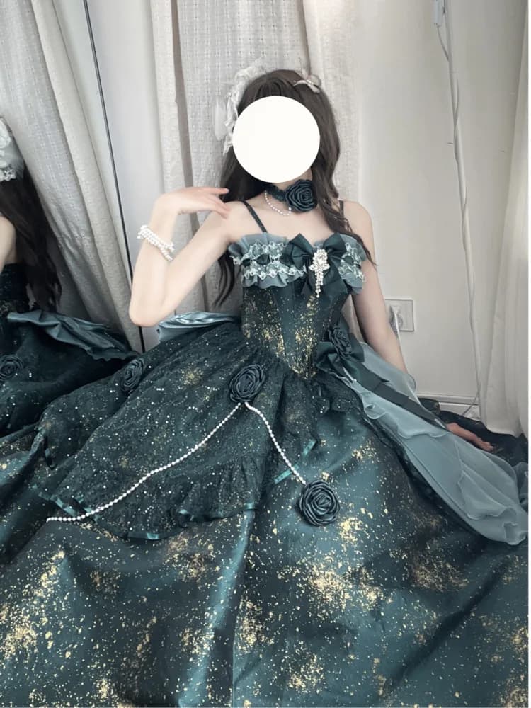 Olieverfschilderij stijl prinses jurk, meisje sterrenhemel Lolita jurk meisje schattig kostuum partij dans outfit