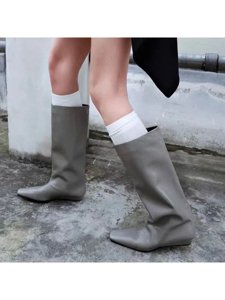 2026luxury merk kniehoge vrouwen hoge laarzen bordeaux puntschoen winter waterdichte lederen casual party hoge hakken vrouwen laarzen