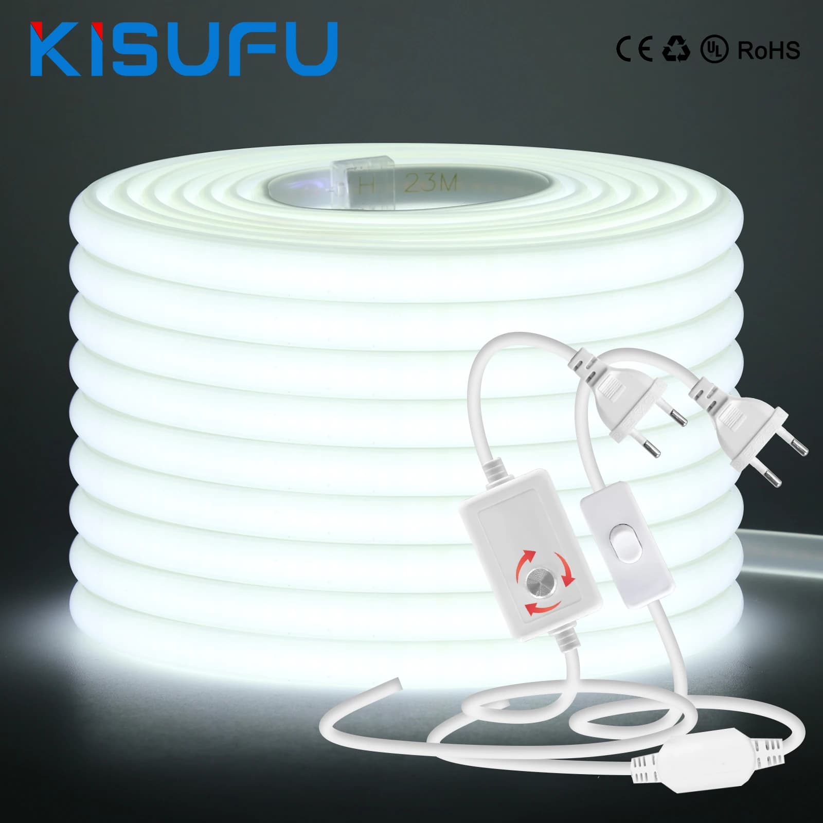 220V COB LED-striplicht met schakelaar / dimmerstekker Super helder 288 LEDs / M IP65 3000K 4000K 6000K Hoge kwaliteit binnen-buitendecoratie