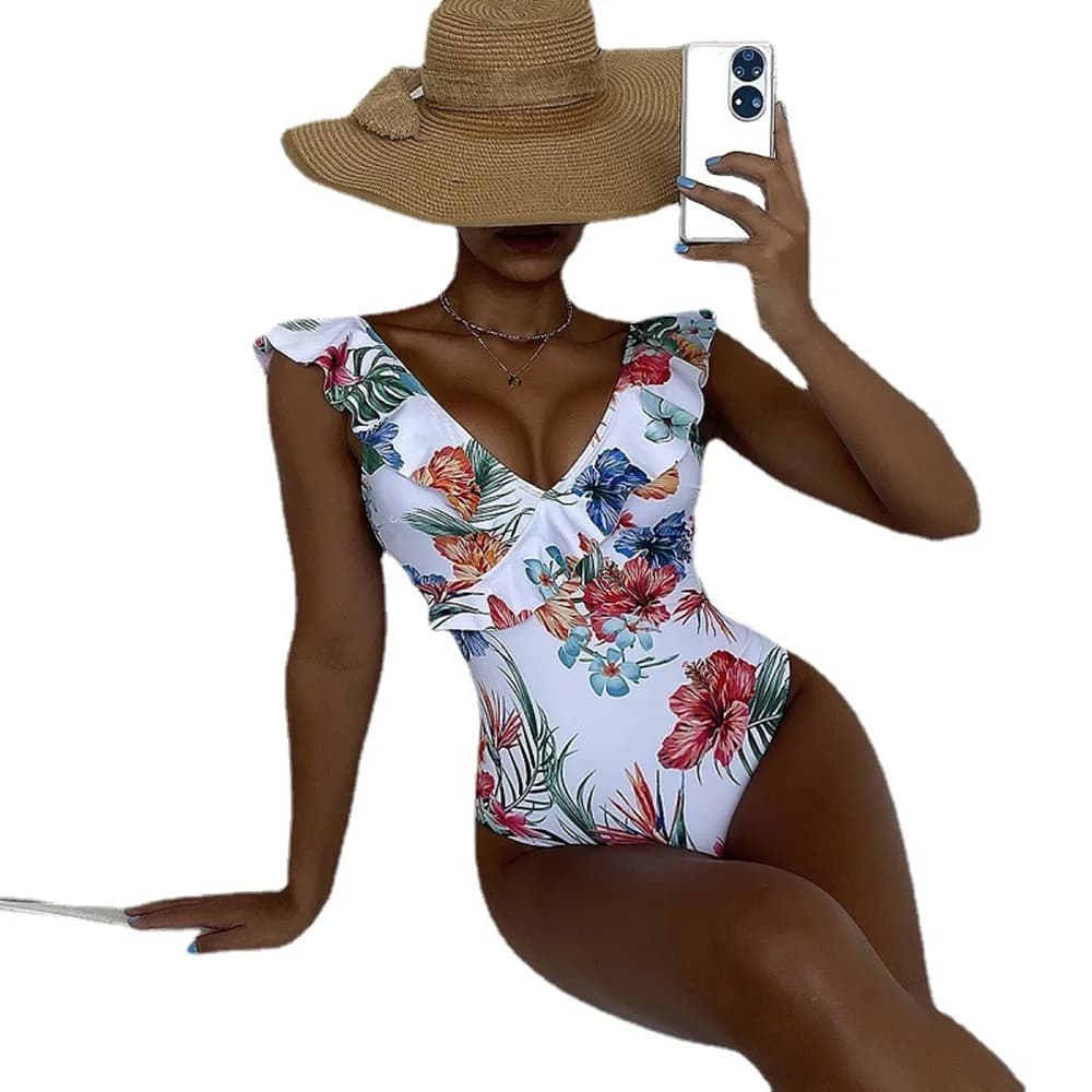 Sexy Micro Bikini Eendelig Zwembroek Dames 2024 Badkleding Vintage Badpak Met Schouder En Ruches Zwaaipak Rugloze Monokini