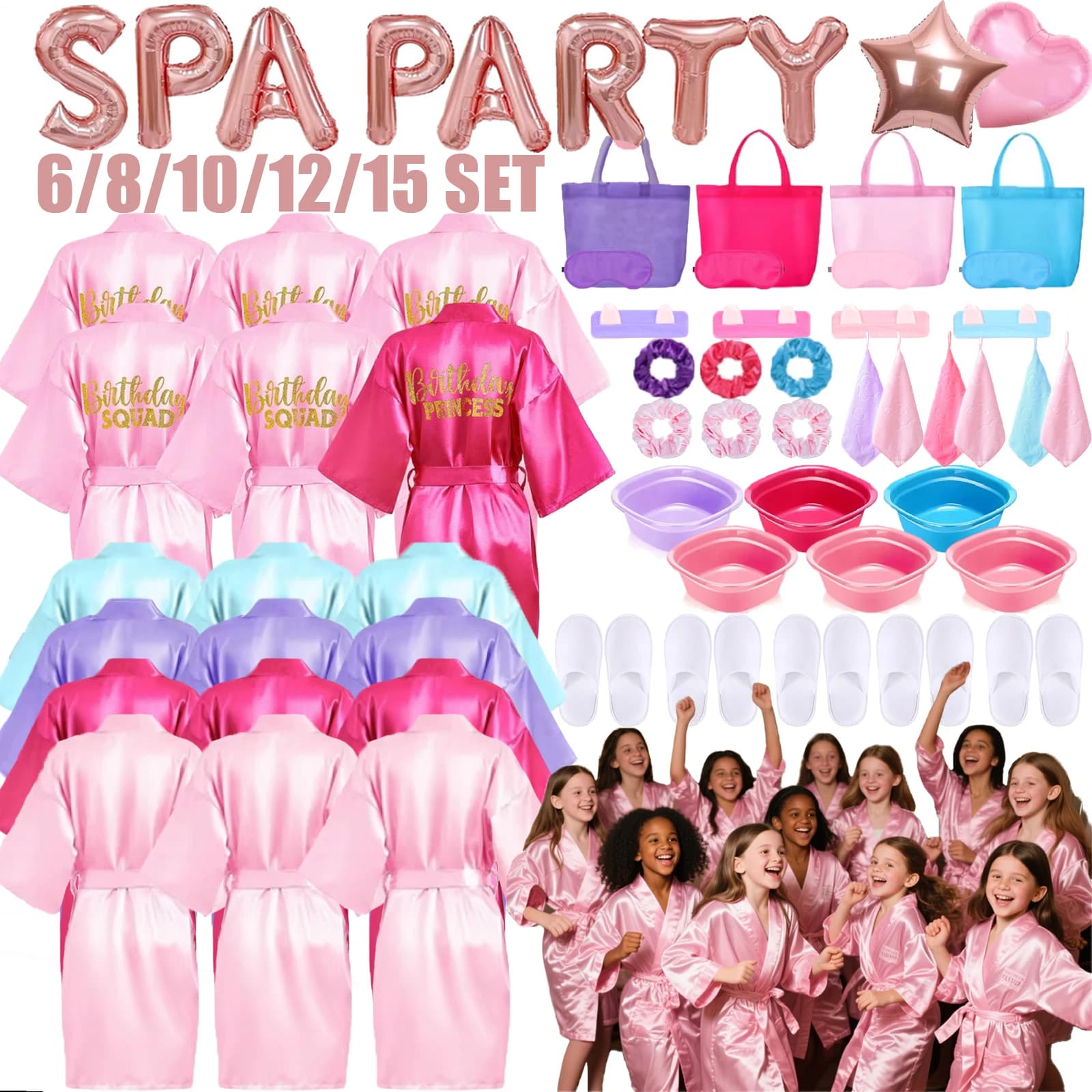15-6Set Spa Party Robe voor Verjaardagsfeestje Benodigdheden Sleepover Pyjama Party Favoren Spa-jurken Wastafel voor Voetspa
