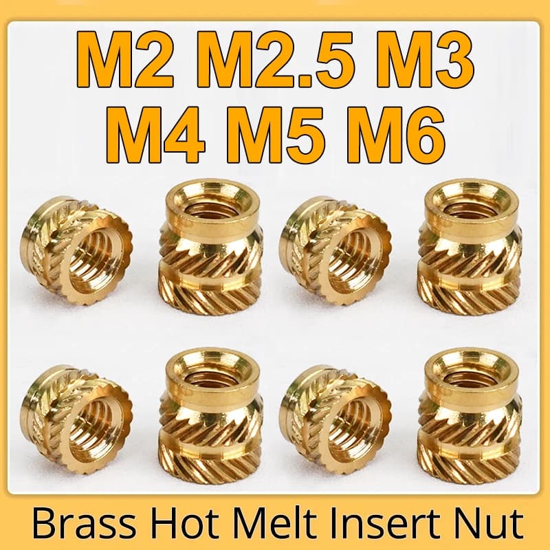 Messing Hot Melt Insert geknurld moer met schroefdraad, warmtevorming, dubbele twill injectie-inbedding moer voor 3D-printer (M2, M2.5, M3, M4, M5,
