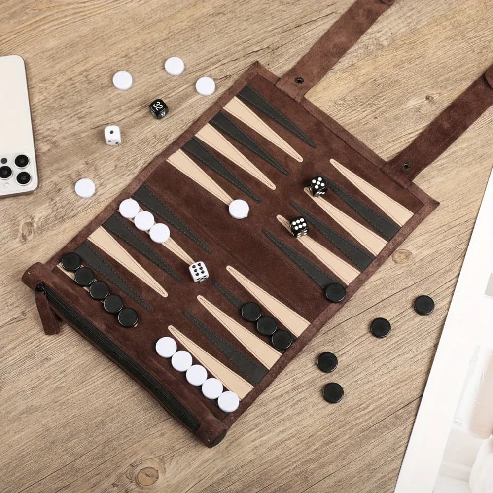 Draagbare backgammon opbergtas reisset met lichtgewicht opvouwbaar bord