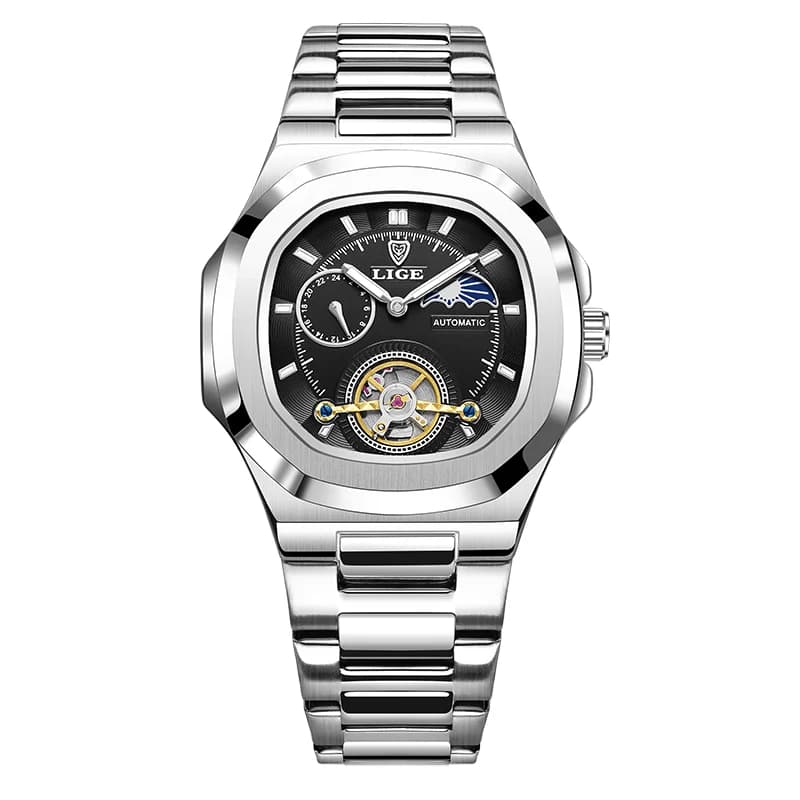 LIGE Herenhorloge Luxe Zakelijk Waterdicht Lichtgevend Mechanisch Horloge Mode Maanfase Automatisch uurwerk Herenhorloges