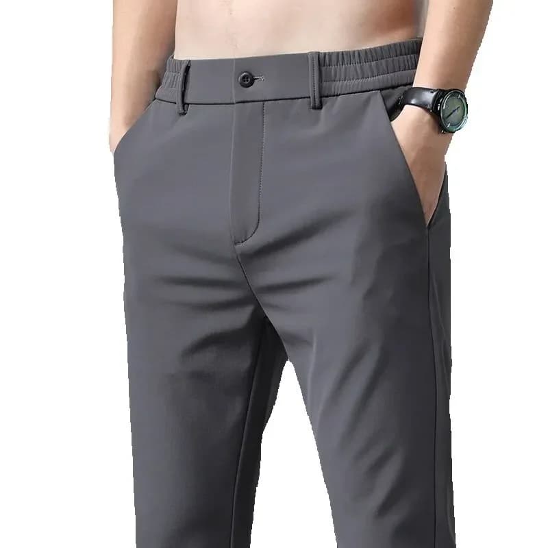 Nieuwe Zomer Casual Broek Mannen Dunne Business Stretch Slanke Elastische Taille Jogger Koreaanse Dunne Zwarte Grijze Blauwe Broek Man