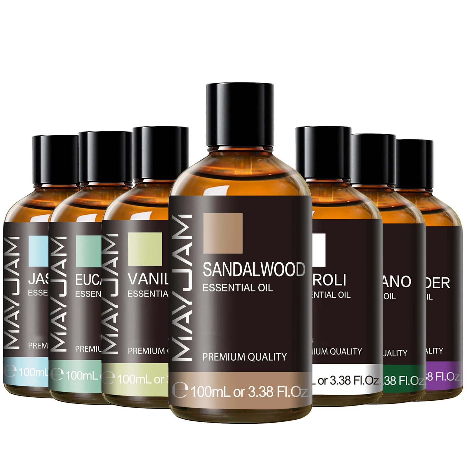 MAYJAM 1PCS 100ML Essentiële Olie met Druppelaar Sandelhout Lavendel Eucalyptus Vanille Aroma Olie Voor Luchtbevochtiger Geur kaars Brander