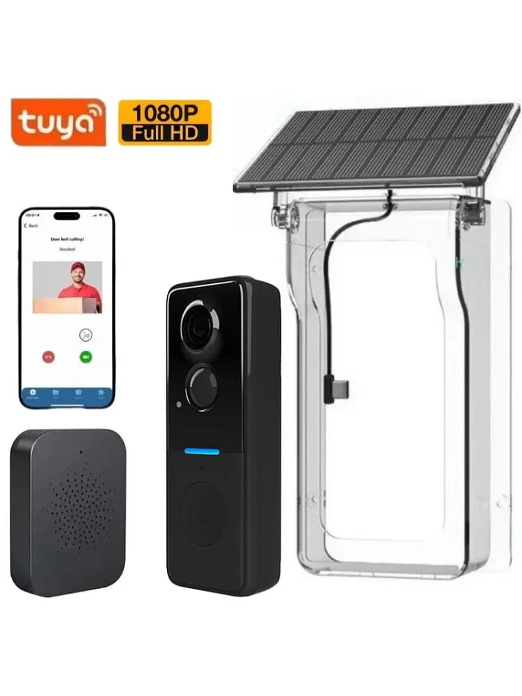 Tuya Outdoor Draadloze Deurbel Solar Cover 1080P Video Intercom 2-weg Audio Bewegingsdetectie Kijkgaatje Deur Camera wifi Deurbel