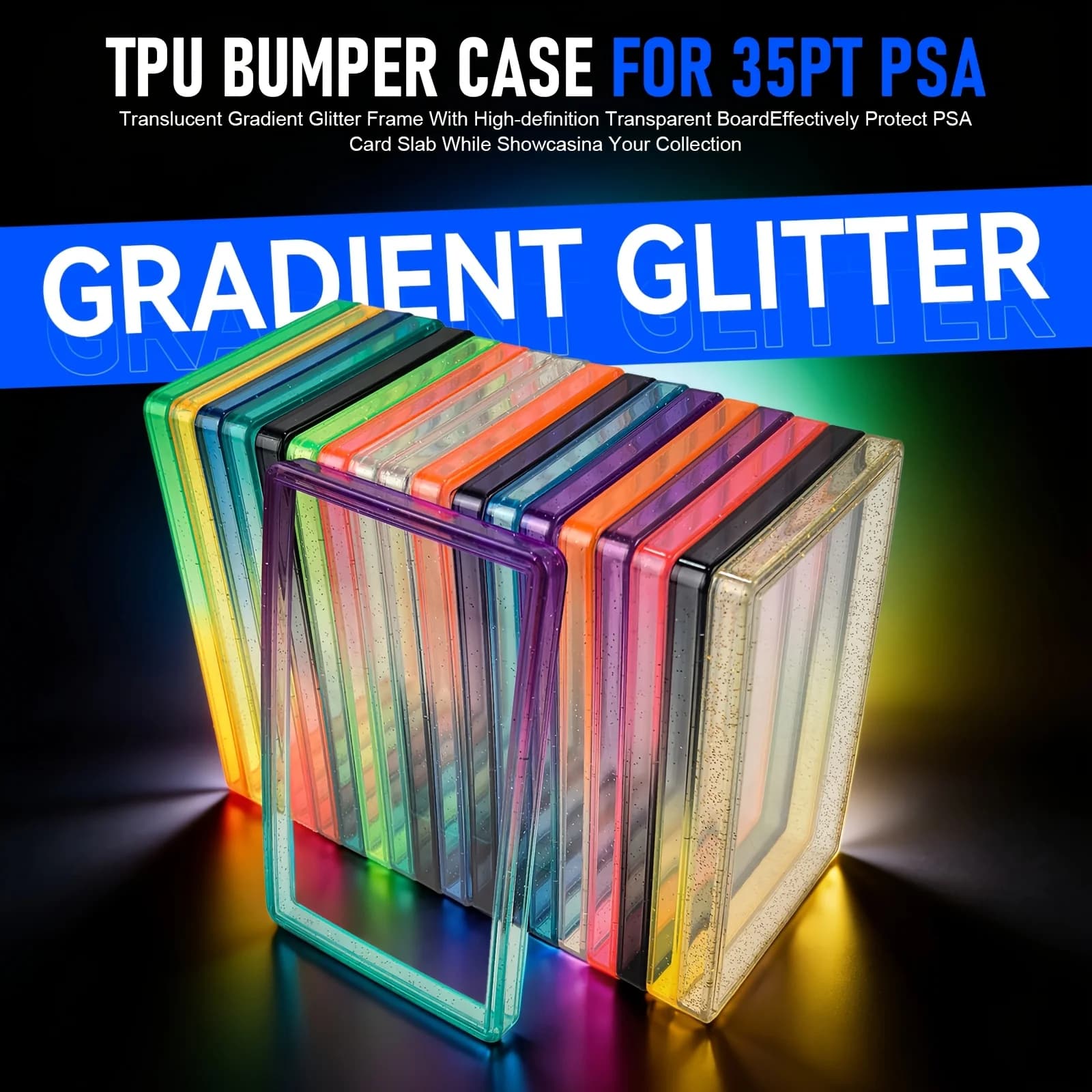 Glitter TPU Slab Bumper Beschermhoesje met Transparante Achterkant voor PSA 35PT Gegradeerde Trading Card
