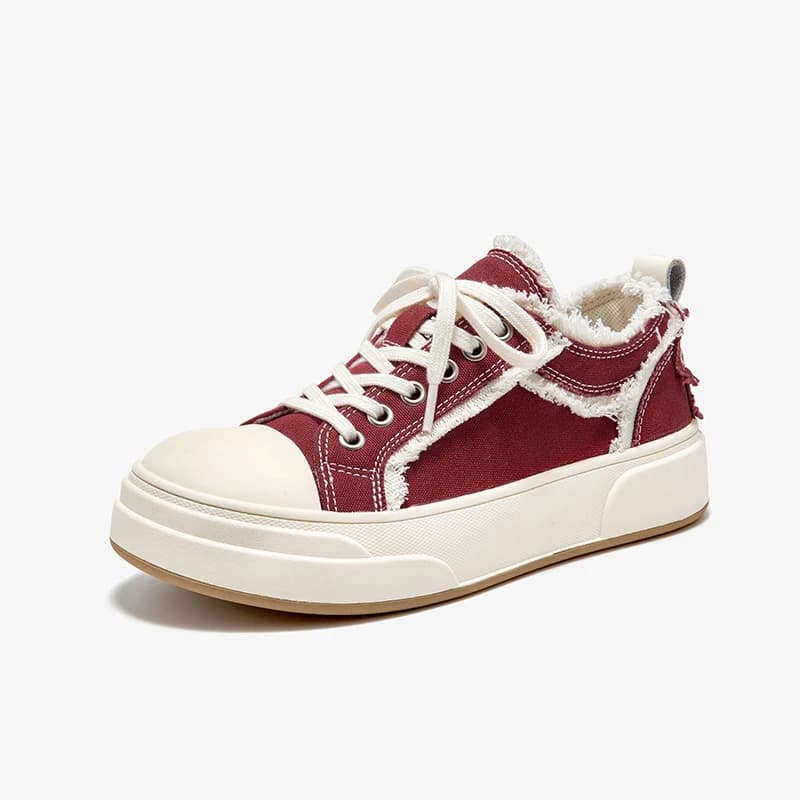 Beautoday Casual Canvas Dames Effen Kleur Sneakers Vintage Raw Edge Lente Buitenshuis Veterschoenen Dames Blote Voeten Handgemaakte 29250