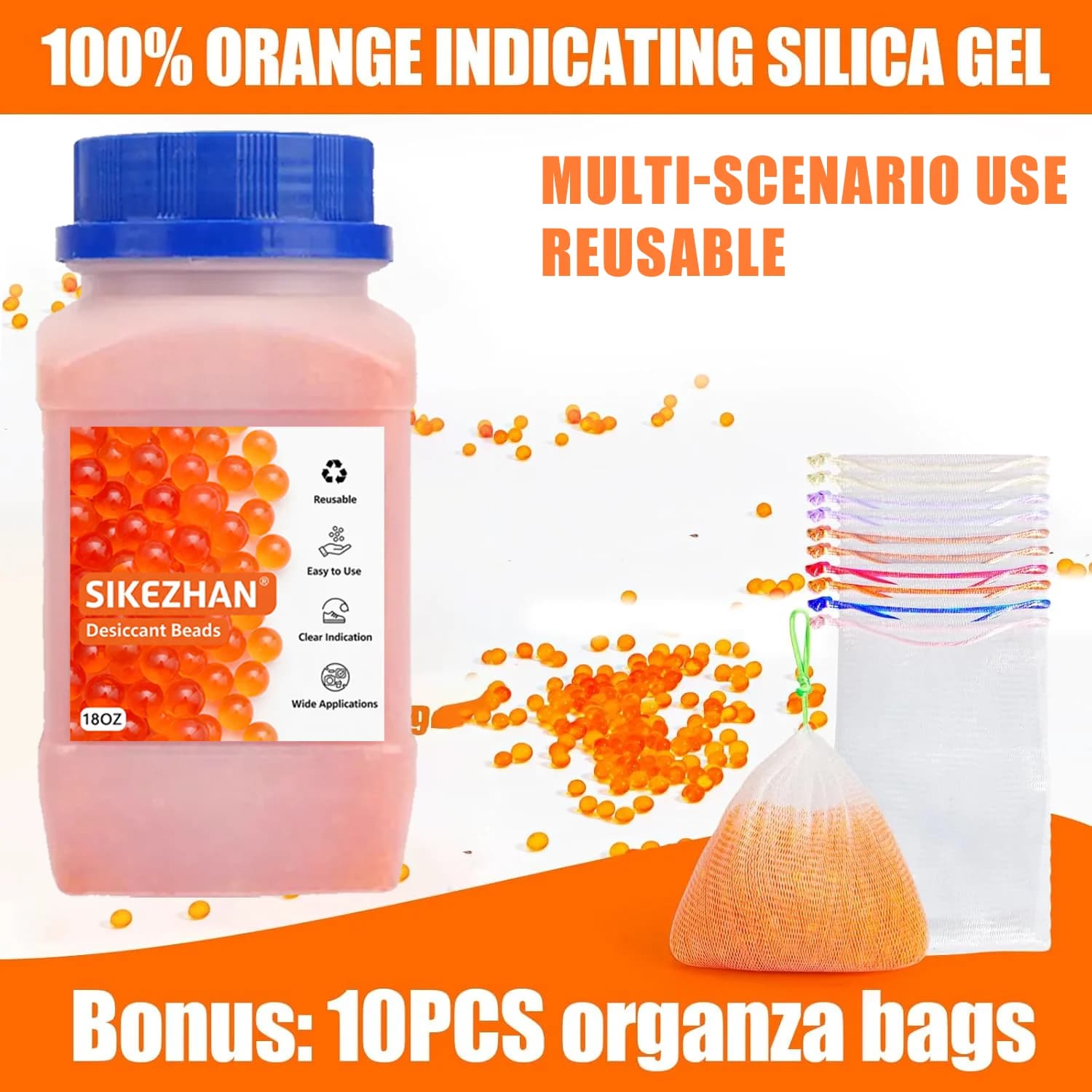 Blauw/oranje aangeeft silicagel droogmiddelkralen, herbruikbare vochtabsorber voor opslag, kasten, elektronica, 3D-printerfilament