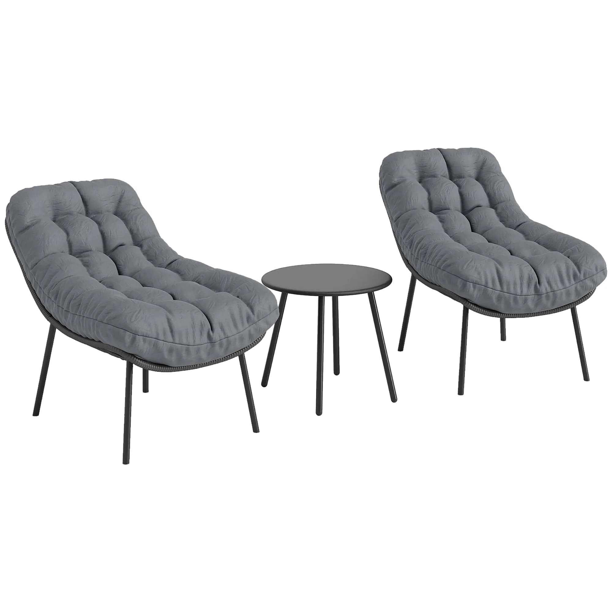 Outsunny tuinwoonkamer buiten gevlochten hars 2-persoons meubelset tuinkussens 15 cm dik stalen frame voor balkon terras patio, grijs