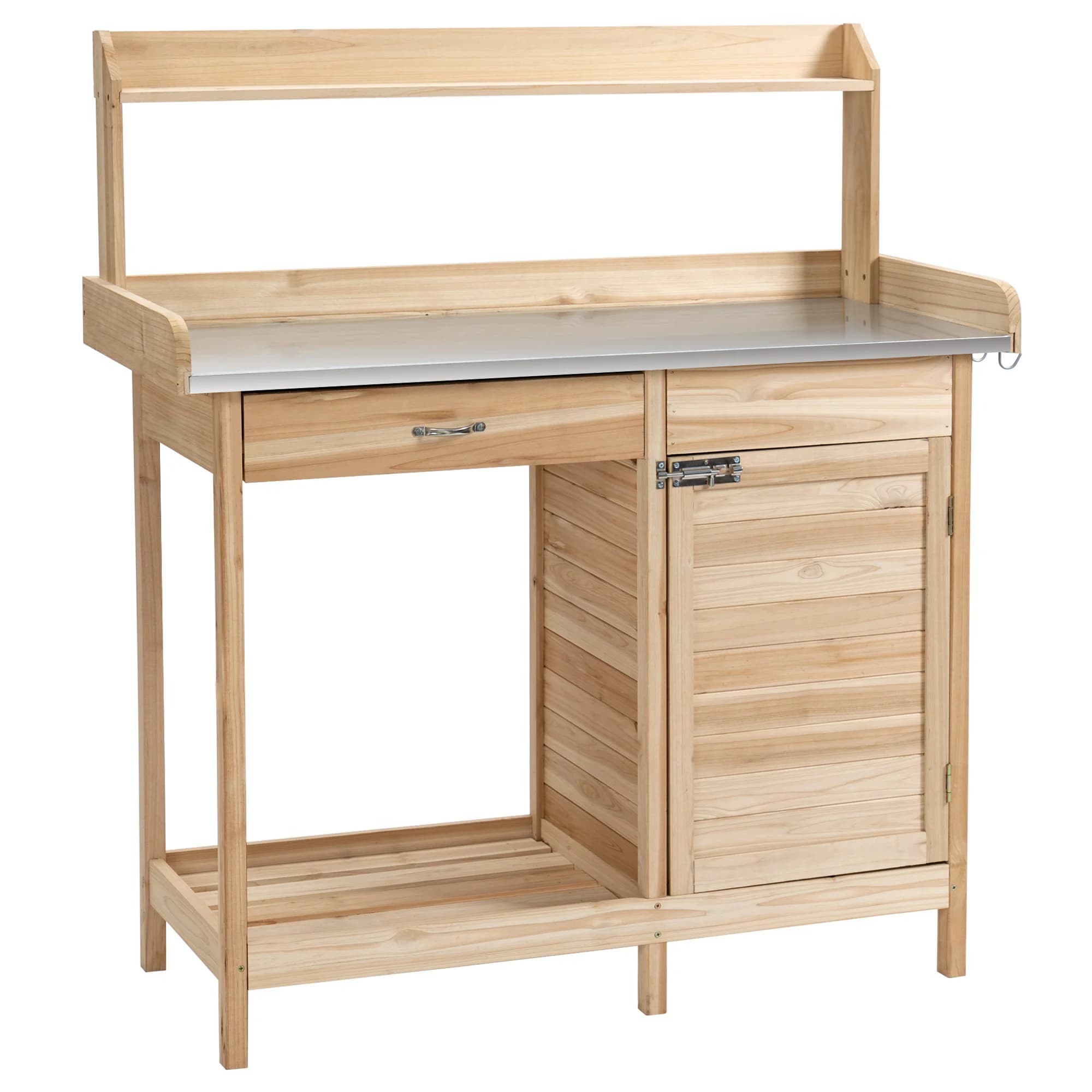 Outsunny Outsunny pottingtafel tuintafel met 2 planken, lade, kast, dienblad van gegalvaniseerd staal met