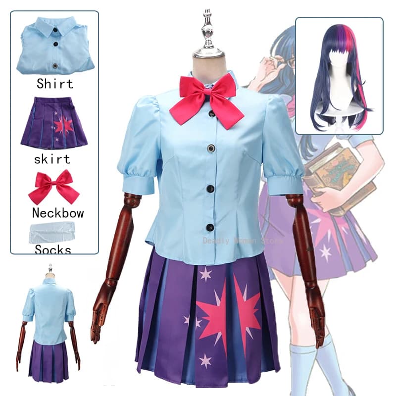 IN VOORRAAD S-2XL Anime Littlee Ponyy Twilight Sparkle Menselijk Cosplay Kostuum Pruik Jurk Halloween Carnaval Party Outfits voor Vrouwen