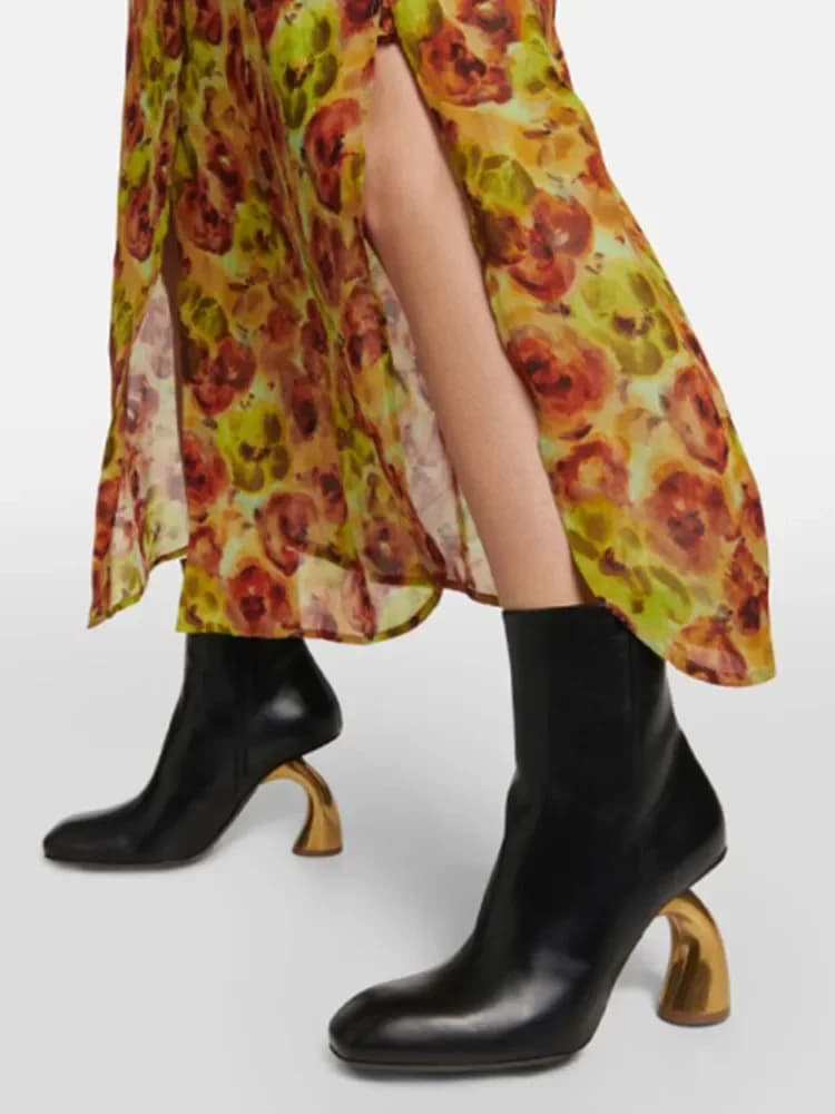 Herfst/Winter Nieuwe Alien Hoge Hakken Dames Korte Laarzen Mode Ronde Kop Zijrits Zwarte Dames Grote Enkellaarsjes