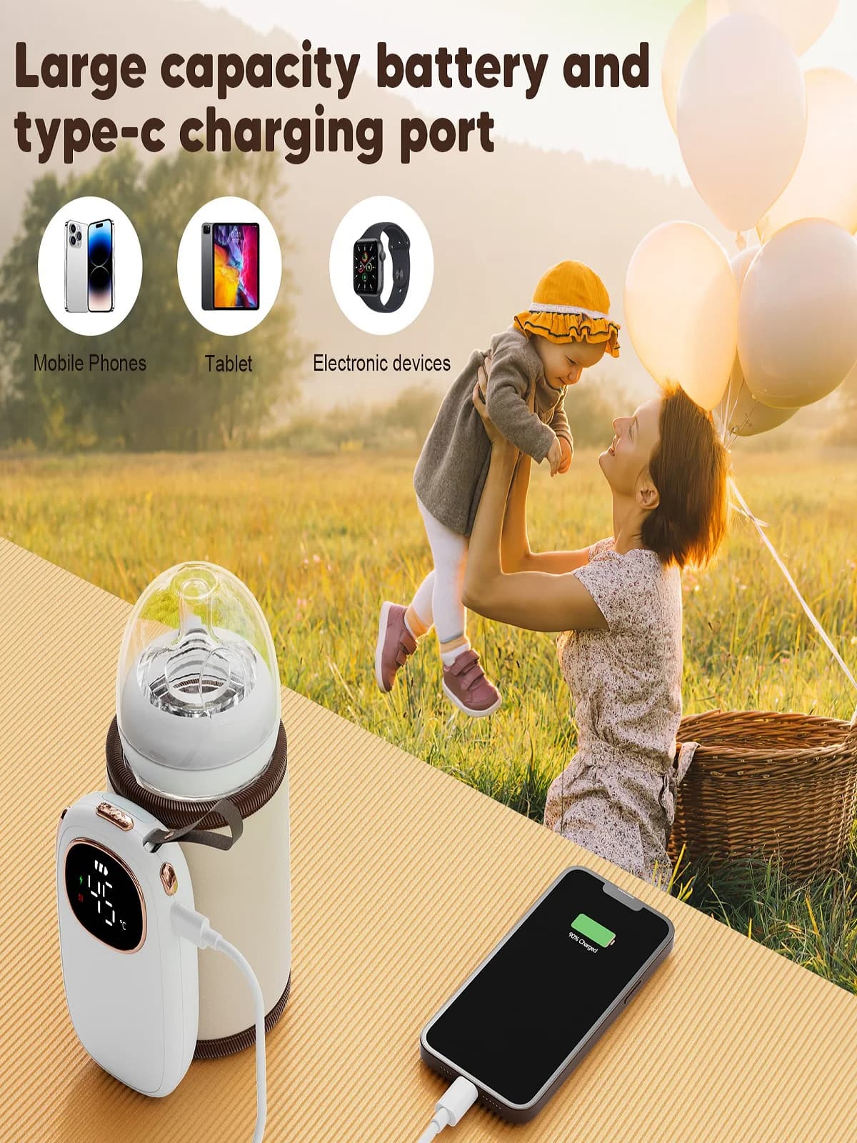 Babyflessenwarmer Draadloze Usb Opgeladen Verwarmingstas Oplaadbare Fles Melkwarmer Op Batterijen, Duurzame Isolatieset