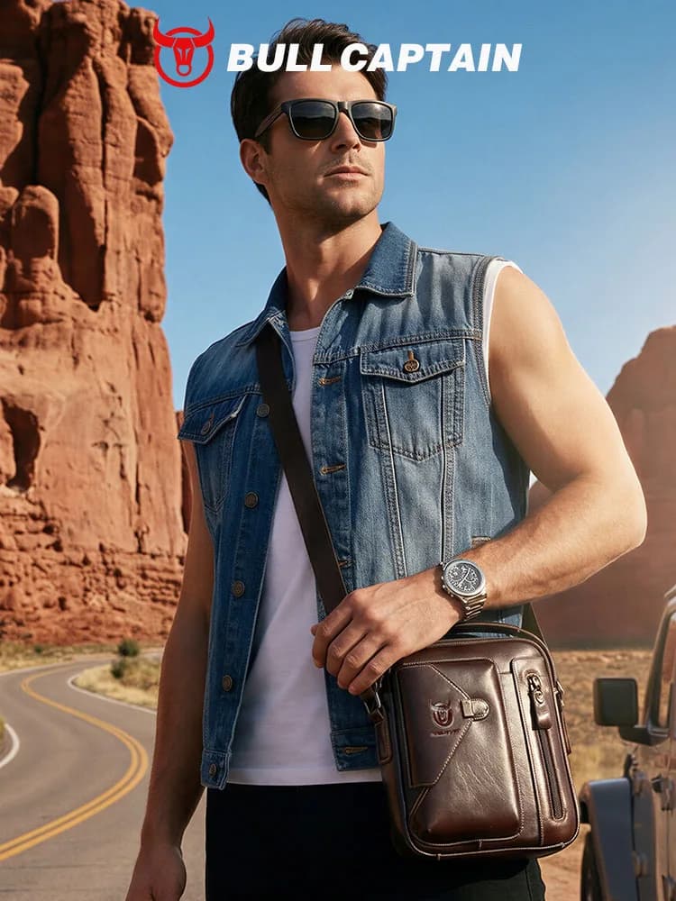 Bullcaptain Heren Lederen Crossbodytas Geschikt Voor 7.9 Inch Ipad Hoge Kwaliteit Heren Tas Mini Business Schoudertas