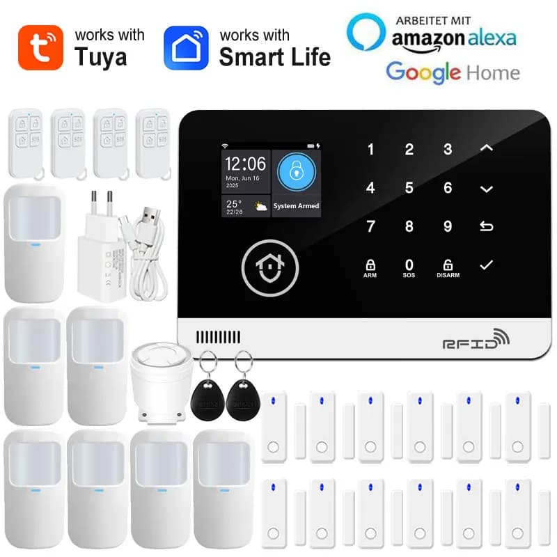 Tuya Smart WiFi GSM Home Security Alarmsysteem - Touch-toetsenbord RFID APP-bediening Draadloos antidiefstal met volume instelbaar