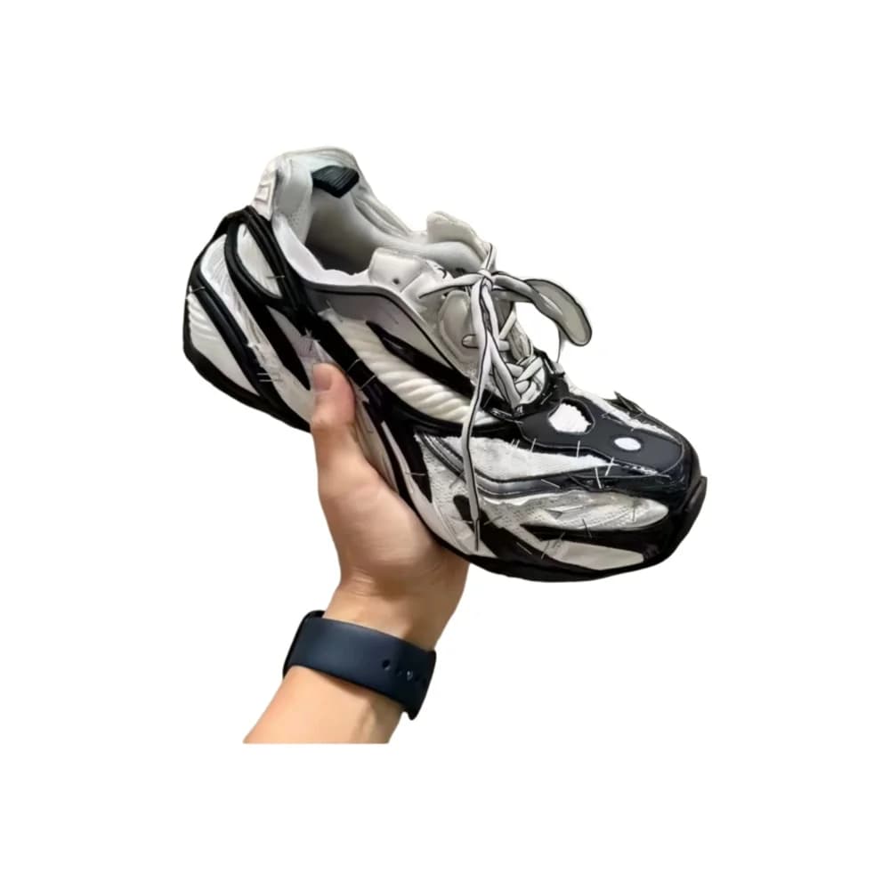 Nieuwe alle seizoenen unisex zwart-witte kleurblokkerende casual vintage veterschoenen ronde neus verhoging paar raceschoenen