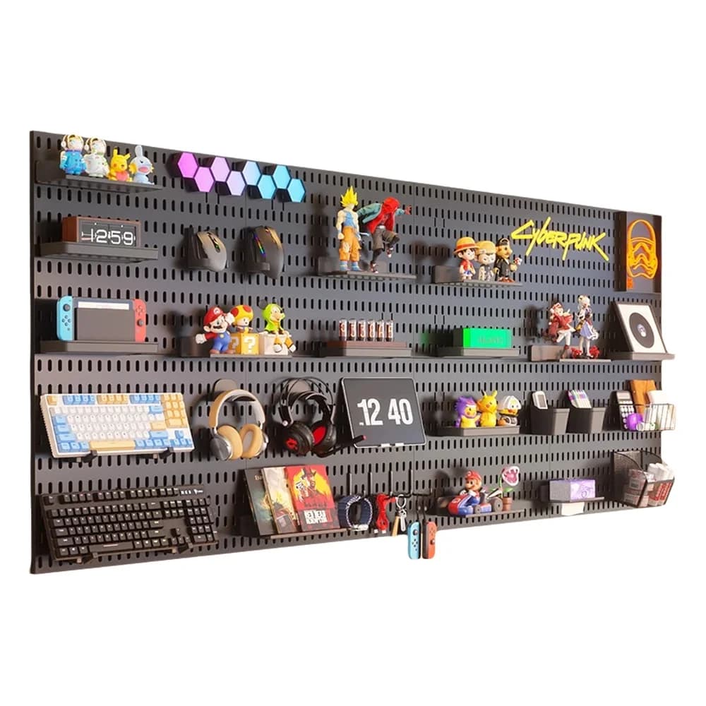 Opbergoplossing voor wandopslag zonder boren |   Deze Home Pegboard geeft dagelijkse artikelen en elektronica in de woonkamer/studeerkamer weer