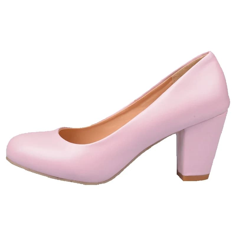 Dames Ronde Neus Schattige Mode-Ondertekenaar Handgemaakte Leathe Pumps Null 7Cm Slip-On Roze Witte Hoge Hakken Chaussure Breed Past 48