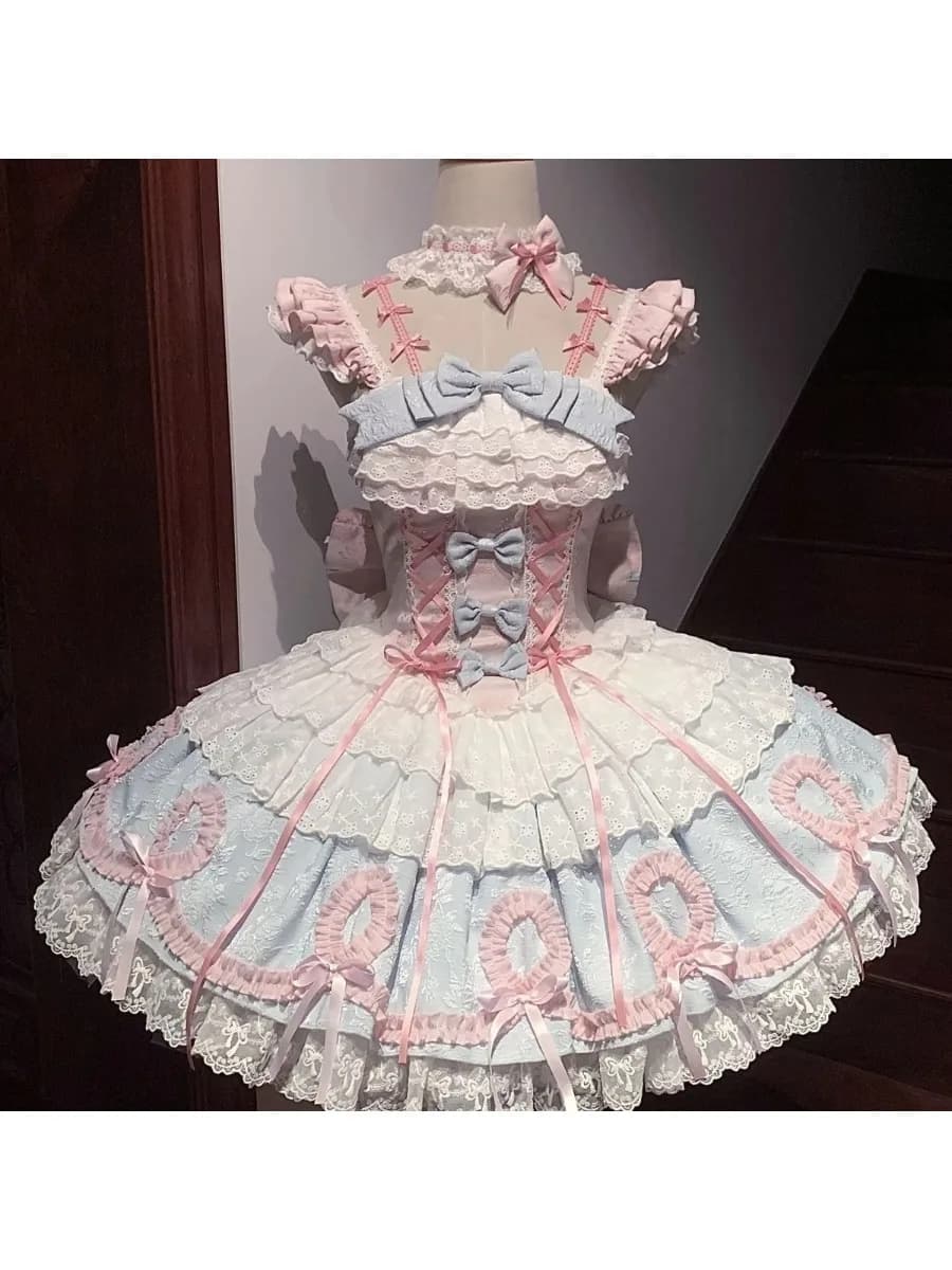 Y2k Lolita Japanse bloemenprint Jurk met bandjes Ruche rand Meisjesachtig Kawaii Casual Dagelijks Cosplay Outfit 2026 Zomer Vakantie Feest