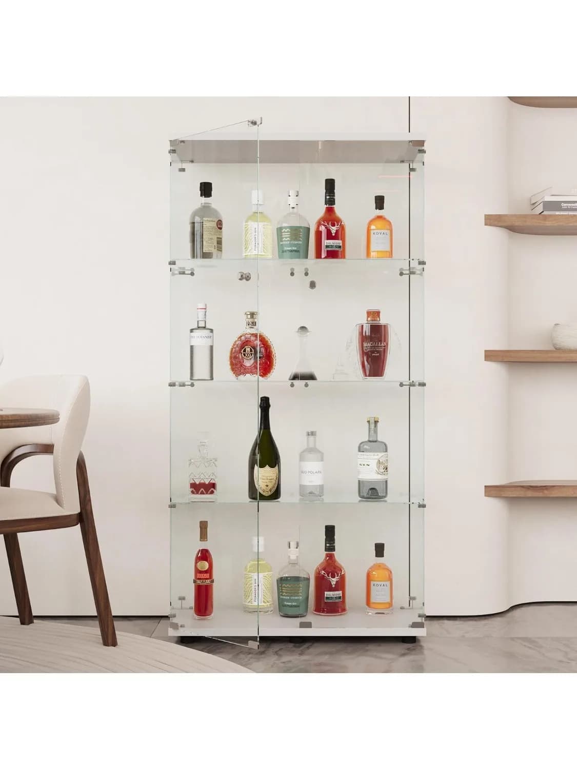 Rosahqnda Glazen vitrinekast Staande vitrinekast 163,5 cm Transparant meubilair Figuur Glazen vitrinekast Woonkamer Bar