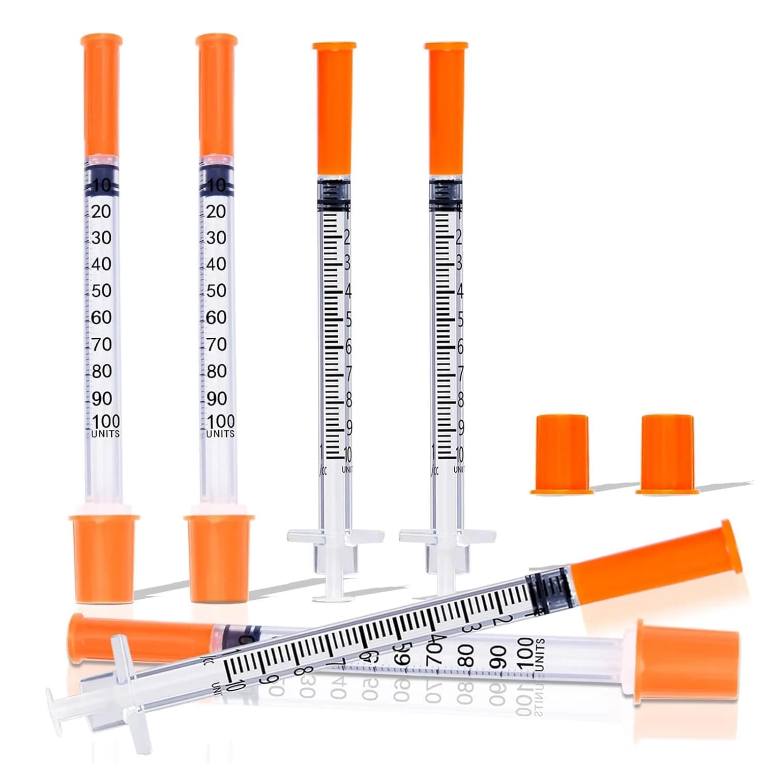 0.3/0.5/1ML Wegwerp Plastic Veterinaire Spuit Oranje Cap Steriele Insuline Spuit Met Naalden Voor huisdier Boerderij Dier