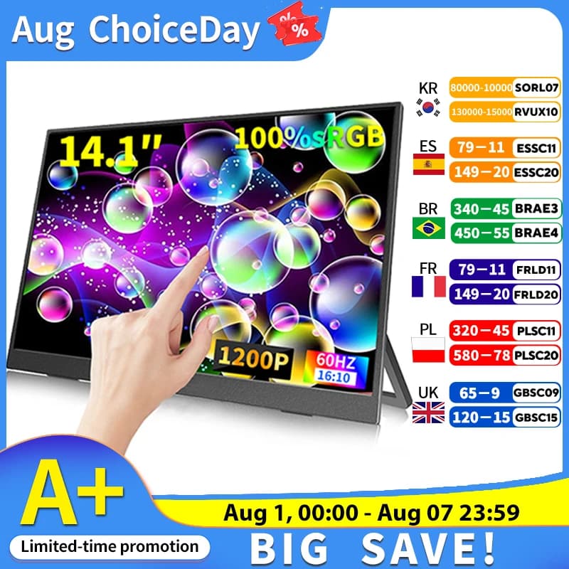 HGFRTEE 14 Inch Touchscreen Draagbare Monitor 100% sRGB 400cd/m2 Gaming Computer Uitbreidbaar Scherm Voor XBox PS4/5 Switch Loptop