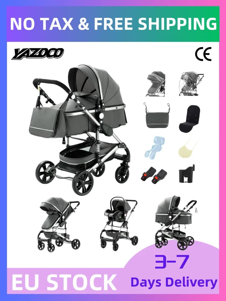 3-in-1 multifunctionele kinderwagen Lichtgewicht aluminium frame Verstelbare zitting in meerdere hoeken voor zitten en volledig liggen Inclusief