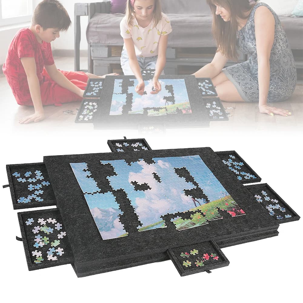 77x53,6x4,2cm puzzelbord opvouwbaar antislip schuin verdikt opbergbord 2-in-1 standaard en beschermhoes 6 sorteerladen