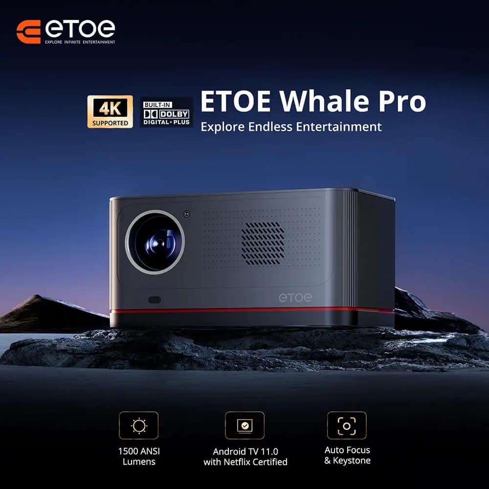 ETOE Whale Pro 1500 ANSI FHD-projector | 1080P inheemse | 4K HDR10 | Dolby Audio | Android-tv | Draadloze schermspiegeling EU-stekker