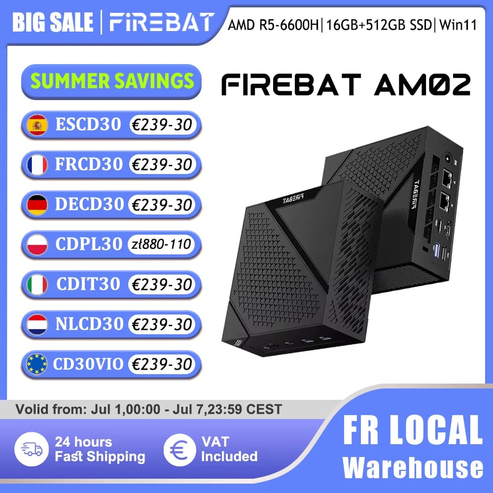 FIREBAT MINI PC AM02 Ryzen 5 6600H 16GB DDR5 512GB SSD Windows 11 WIFI6 BT5.2 Compacte desktopcomputer Netwerkpoort HDMI
