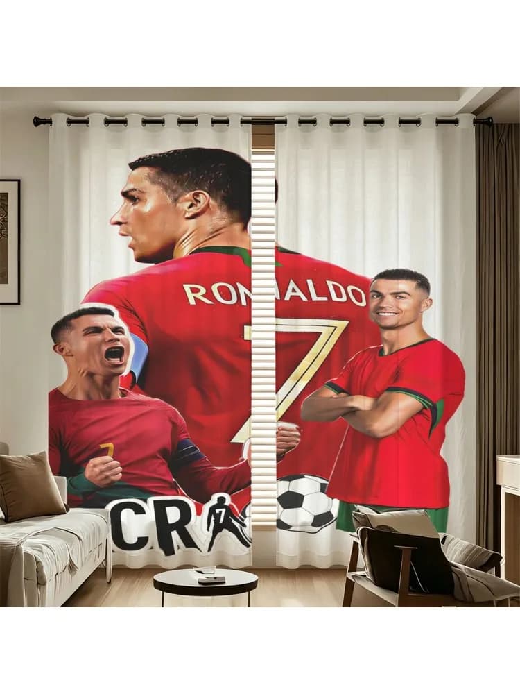 Cristiano Ronaldo bedrukte gordijnen, lichtblokkerende 85% verduisterende gordijnen voor slaapkamer, woonkamer, raam, woondecoratie