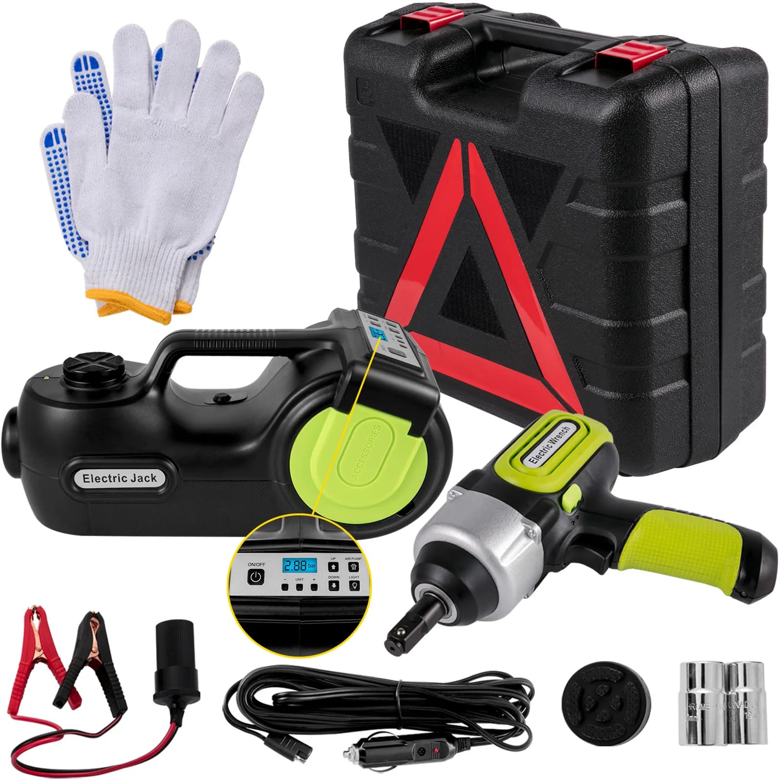 SucceBuy 5T 12V Elektrische Auto Jack Kit + Slagmoersleutel LED Licht Draagbare Hydraulische Jack 13.5-36 CM Band Lifting Auto Reparatie Tool
