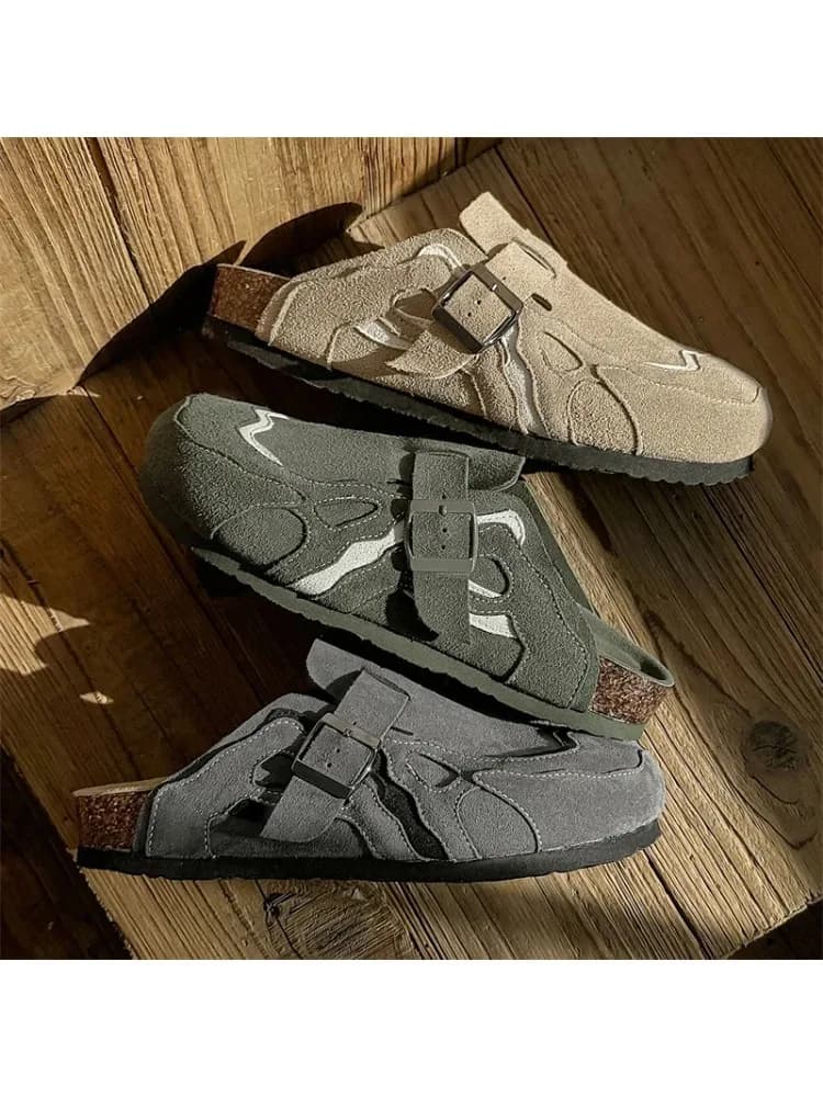 PU Leer Kurk Mannen Slippers Vrouwen Close Toe Home Fashion Vintage schoenen met Steunzool Comfort Lichtgewicht Damesschoenen
