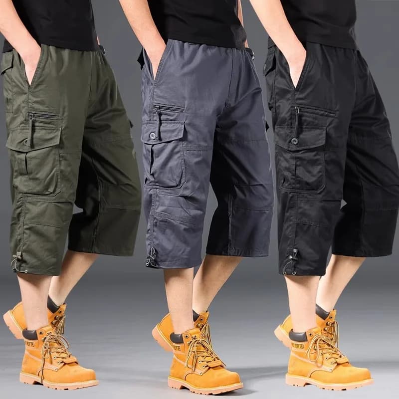 Zomer heren cargo shorts, losse casual broek tot onder de knie, elastische taille, plus size, outdoor jogging tactische capri broek