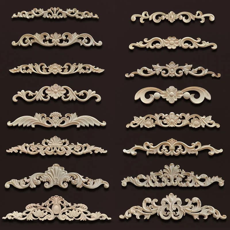 Houten meubelapplicaties Luxe woondecoratie Houtsnijwerk Onlay Golven Houten sticker Vintage kamerdecoratie Accessoires Houten bloem