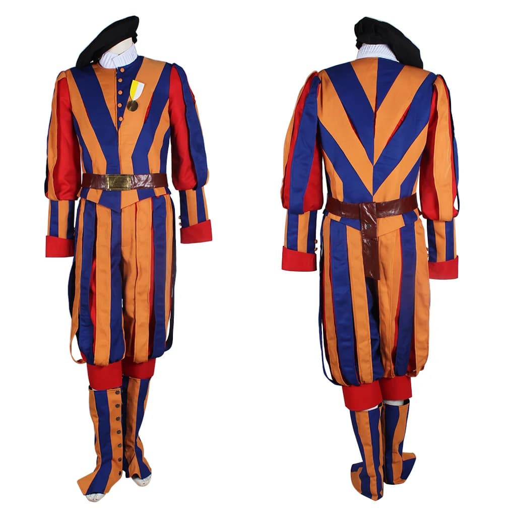 Zwitserland Soldaten Cosplay Zwitserse Garde Kostuum Oranje Groen Gestreept Uniform Halloween Carnaval Party Pak voor Mannen